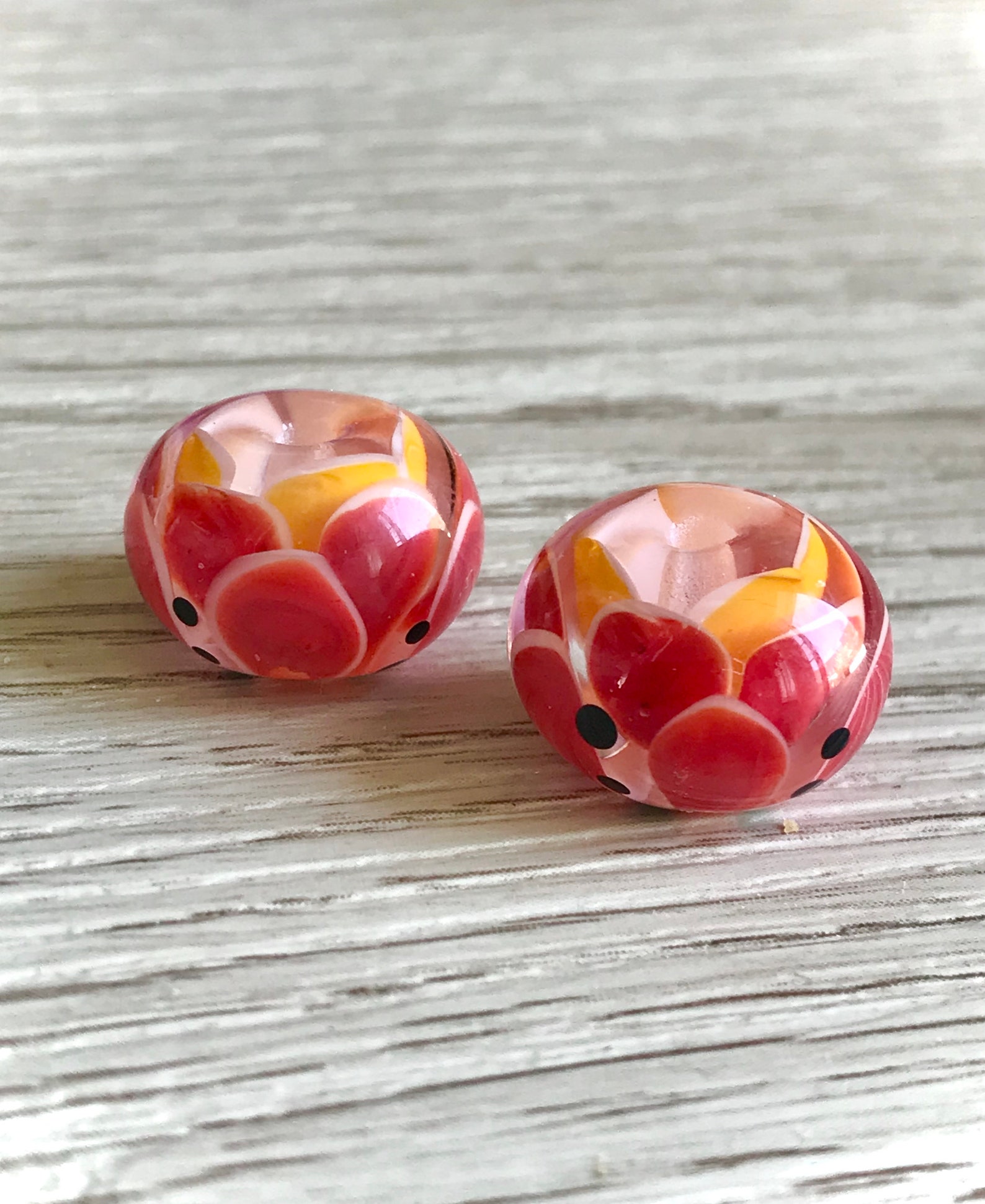 Red Yellow Bead Handwork Flower Red Glass Flower Bead Etsy
