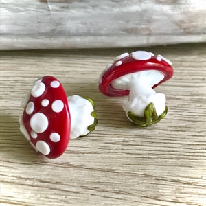 Amanita handmade glass bead, small autumn Forest Mushroom. Lampwork Mushroom. Miniature mushrooms