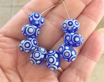 2+ pcs Blue mat beads  Handmade lampwork  glass bead