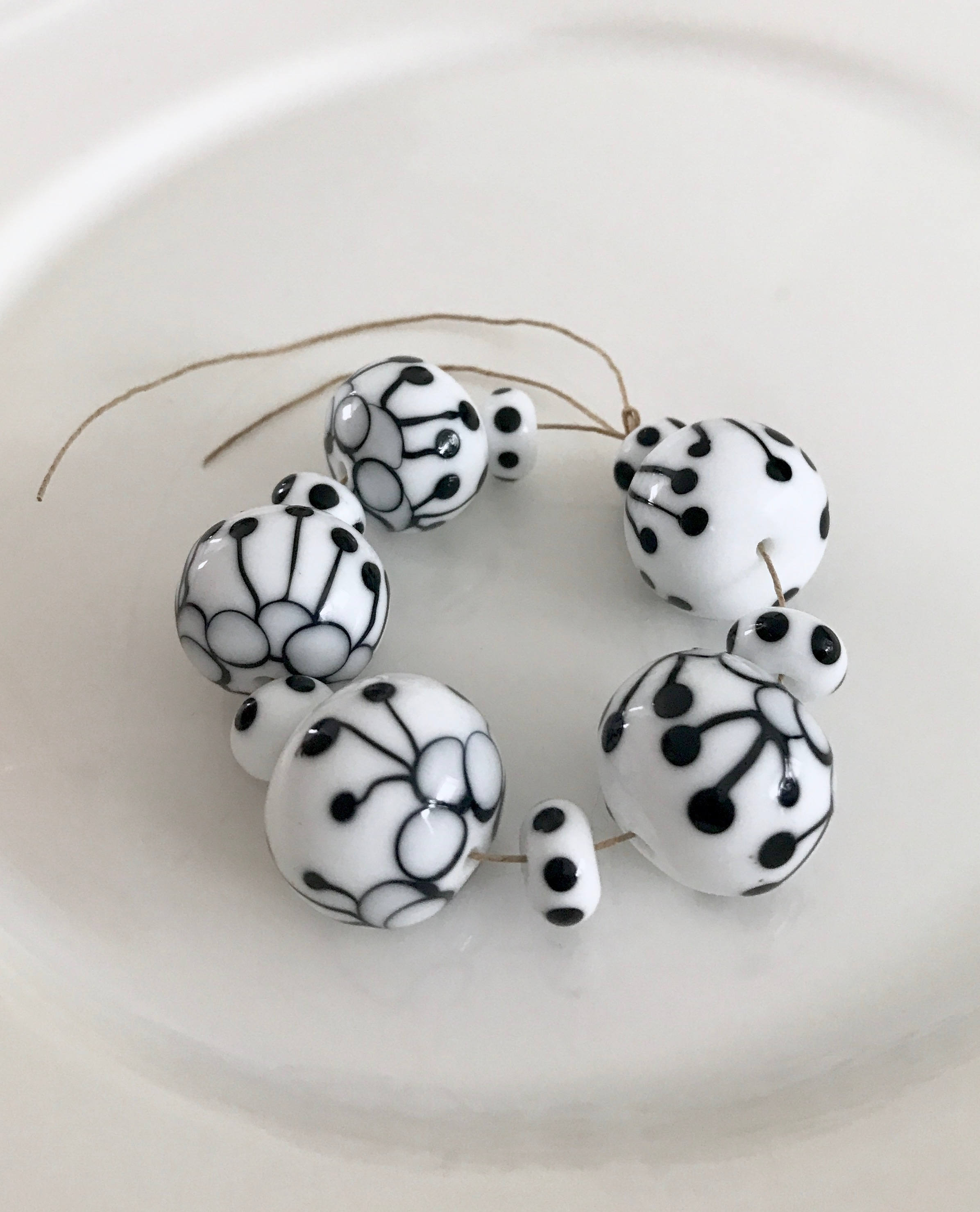 White Black Beads Handmade Lampwork Set Glass Bead 