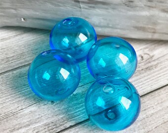 Turquoise Lampwork Hollow Glass Beads, Handmade 20mm