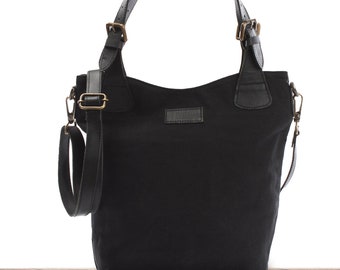 LECONI shoulder bag shopping bag pouch bag women modern shoulder bag handle bag shopper ladies bag canvas leather black LE0054-C