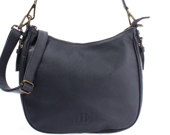 LECONI Schultertasche Henkeltasche Damentasche Henkeltasche Umhängetasche Ledertasche Handtasche Damen Leder navy LE0063-sof