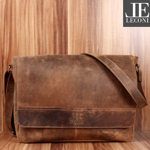 LECONI große Umhängetasche Schultertasche Messenger Bag Aktentasche Businesstasche Leder vintage braun LE3064-vin
