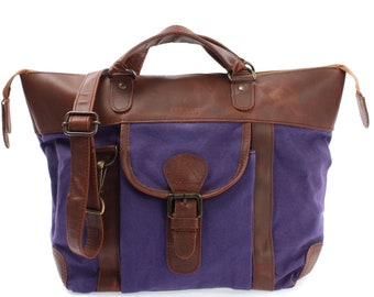 LECONI handle bag shoulder bag real leather brown shoulder bag women ladies bag natural leather bag canvas leather purple LE0043-C