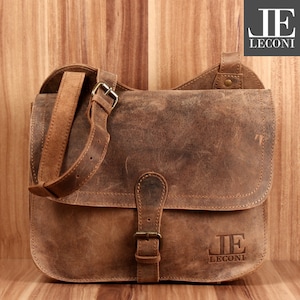 LECONI sac bandoulière sac de loisirs sac homme sac femme cuir de buffle sac cuir vintage femme homme marron LE3061-vin