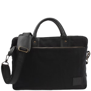 LECONI mallette DIN A4 sac de travail bagage à main trolley sac de bureau femmes hommes toile cuir noir LE3066-C