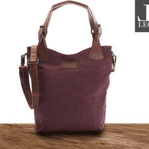 LECONI Schultertasche Umhängetasche Beuteltasche rot braun Echtleder Frauen Henkeltasche Shopper Damentasche Canvas Leder bordeaux LE0054-C