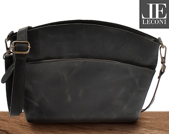 LECONI shoulder bag shoulder bag ladies bag women genuine leather vintage modern natural leisure bag leather grey LE3050-wax