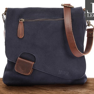 LECONI Umhängetasche Ledertasche Schultertasche braun Damentasche Herrentasche Echtleder Frauen Männer Leder Wildleder indigo LE3027-VL