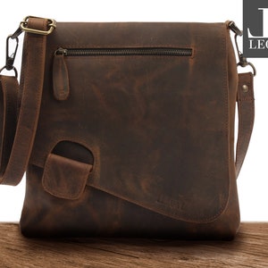 LECONI shoulder bag leather bag shoulder bag women's bag men's bag real leather women men natural leather brown mud LE3027-wax