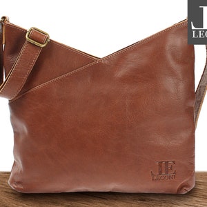 LECONI Schultertasche Damentasche Ledertasche Umhängetasche Handtasche Damen Leder braun LE0065