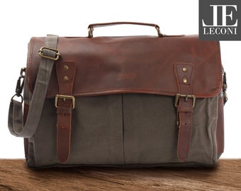 LECONI Messenger Bag Din A4 Messenger Bag Crossbody Bag Leather Canvas grey LE3018-C