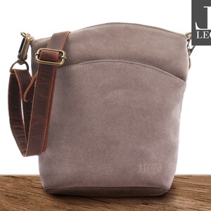 LECONI kleine Umhängetasche aus Echtleder für Damen Leder Schultertasche Freizeittasche aus Wildleder Veloursleder grau LE3049-VL