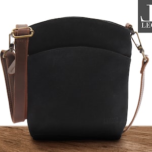 LECONI kleine Umhängetasche aus Echtleder für Damen Leder Schultertasche Freizeittasche aus Wildleder Veloursleder anthrazit LE3049-VL