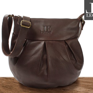 LECONI kleine Umhängetasche für Frauen Ledertasche Damentasche Schultertasche Leder dunkelbraun LE0070