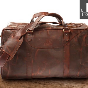 LECONI kleine Reisetasche Ledertasche Weekender Handgepäck Damen Herren Leder braun LE2009-wax