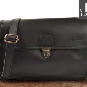LECONI Schultertasche Umhängetasche Damen Damentasche Frauen Echtleder Ledertasche Leder gewachstes Rindsleder schwarz LE3044-wax