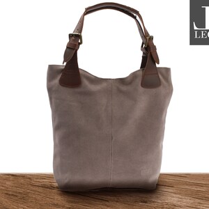 LECONI practical handle bag shopper light pouch bag for women leather bag women's bag soft suede suede gray LE0033-VL image 1