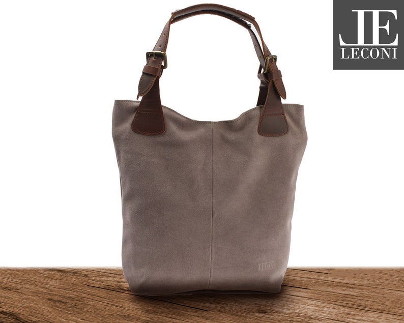 LECONI practical handle bag shopper light pouch bag for women leather bag women's bag soft suede suede gray LE0033-VL image 1