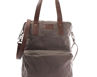 LECONI backpack shoulder bag handle bag multifunctional women men leather canvas grey LE1014-C