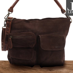 LECONI shoulder bag shoulder bag modern women suede lightweight ladies bag leather bag suede dark brown LE0039-VL