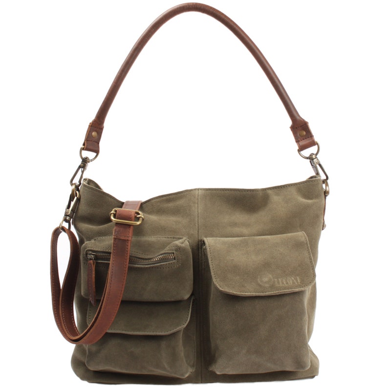 LECONI Schultertasche Umhängetasche weich modern Damentasche Henkeltasche Frauen Wildleder Ledertasche Veloursleder grün LE0039-VL Bild 7