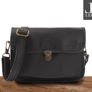 LECONI kleine Schultertasche Umhängetasche Damentasche Echtleder Frauen natur Damen Leder gewachstes Rindsleder schwarz LE3041-wax
