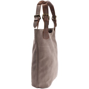 LECONI practical handle bag shopper light pouch bag for women leather bag women's bag soft suede suede gray LE0033-VL image 3