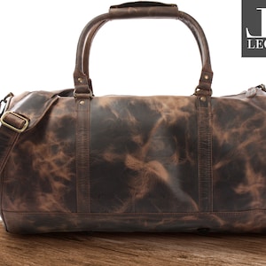 LECONI weekender travel bag sports bag real leather brown women fitness bag women men vintage retro natural leather mud LE2004-wax image 1