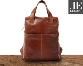 LECONI backpack leather backpack leisure backpack women men leather brown LE1023-buf