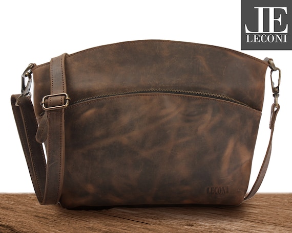 LECONI sac bandouliere femme sac en cuir veritable marron vintage moderne naturel sac de loisirs cuir boue LE3050 wax Etsy Canada