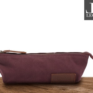 LECONI Stiftemappe Federtasche Stifteetui Federmappe Damen Herren Canvas Leder rot bordeaux LE9026-C