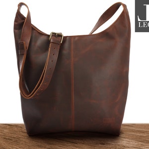 LECONI große Umhängetasche Schultertasche Damen Beuteltasche Damentasche Leder braun LE0055-wax