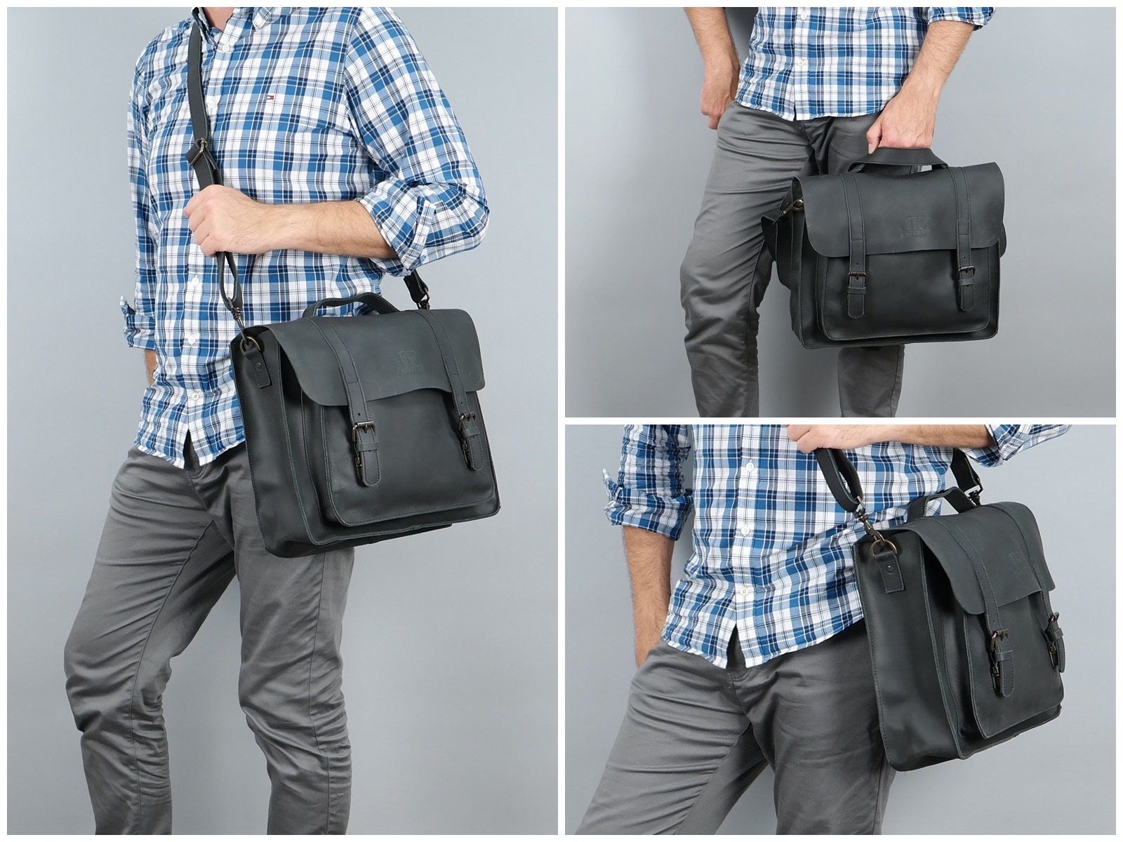 LECONI Messenger Bag Briefcase Women Men's Leather Bag - Etsy