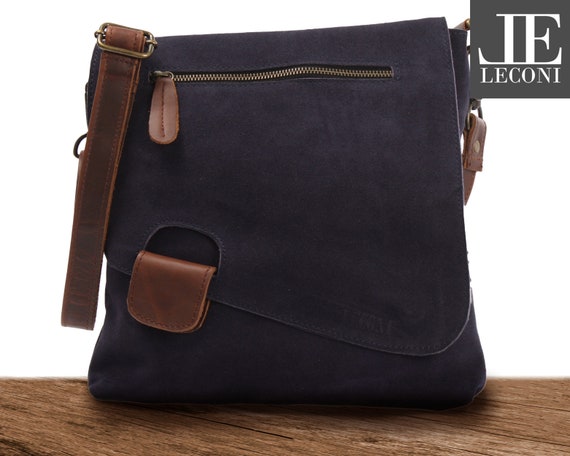 LECONI sac a bandouliere en cuir sac a bandouliere marron sac pour femme sac pour homme en cuir veritable femme homme cuir naturel daim marine LE3027 VL Etsy Canada