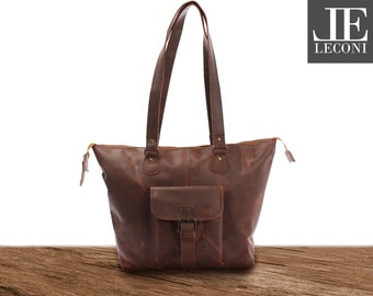 LECONI Schultertasche Damentasche Handtasche Ledertasche Handtasche  Leder braun LE0052-wax