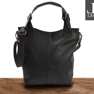 LECONI Umhängetasche Schultertasche Henkeltasche Damentasche Leder schwarz LE0054-wax