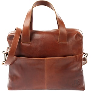 LECONI Schultertasche für Freizeit, Beruf und Alltag moderne Henkeltasche für Frauen Ledertasche Shopper Damentasche Leder braun LE0059