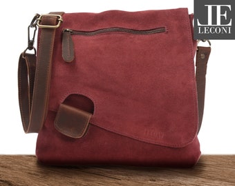 LECONI shoulder bag leather bag shoulder bag women's bag men's bag genuine leather women men natural leather suede bordeaux LE3027-VL