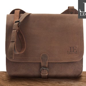 LECONI Porte-documents Messenger Bag Sac pour hommes en cuir véritable Business Din A4 College Bag Femmes Hommes Vintage Cuir de buffle marron LE3020-vin