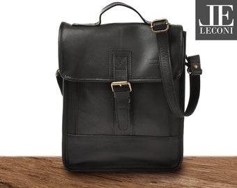 LECONI shoulder bag leisure bag men women portrait leather black LE3052-wax