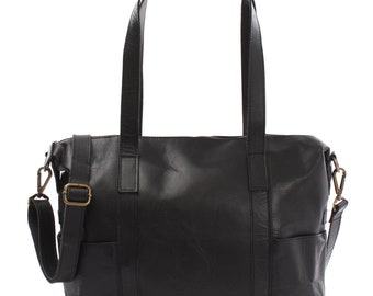 LECONI Shopper Schultertasche für Frauen Büffelleder elegante Ledertasche Natur Henkeltasche für Damen Handtasche Leder schwarz LE0061