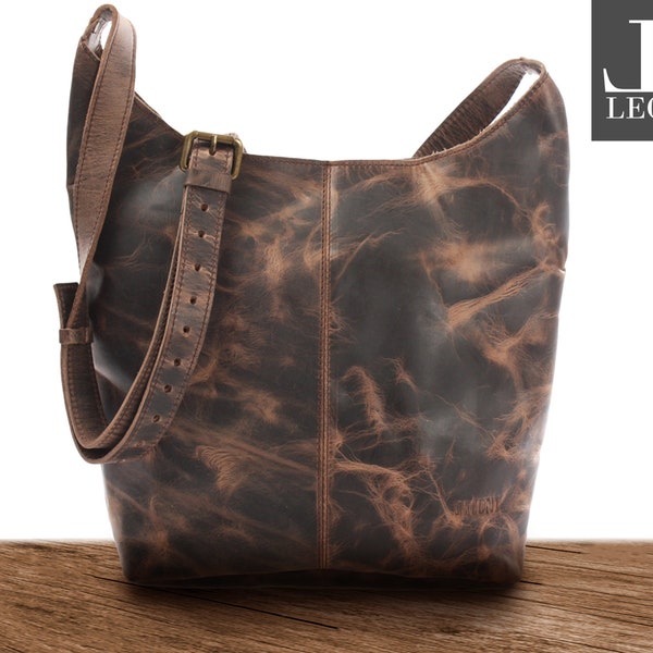 Grand sac à bandoulière LECONI, sac à bandoulière femme, cuir véritable, marron, shopper, sac femme, sac femme, cuir, boue LE0055-wax