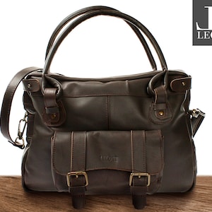 LECONI Schultertasche Henkeltasche für Frauen Damentasche für Freizeit, Büro, Alltag Ledertasche Handtasche Leder dunkelbraun LE0050-wax