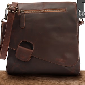 LECONI Umhängetasche Ledertasche Schultertasche Damentasche Herrentasche Echtleder Frauen Männer natur Leder braun LE3027-wax