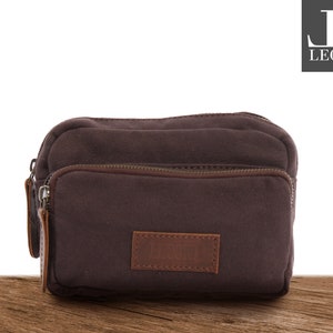 LECONI Gürteltasche Herrentasche Damentasche Männer Frauen Urlaub Freizeit dunkelbraun Bauchtasche Hüfttasche Leder Canvas mokka LE3037-C