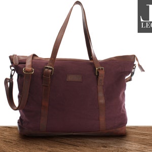 LECONI Weekender Sporttasche rot Echtleder braun Frauen Reisetasche Shopper Schultertasche Damen Herren Leder Canvas bordeaux LE2013-C