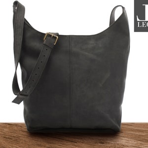 LECONI große Umhängetasche Schultertasche Damen Beuteltasche Damentasche Leder grau LE0055-wax