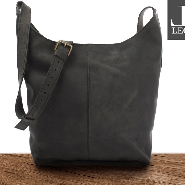 LECONI large shoulder bag shoulder bag women's bucket bag women's bag leather gray LE0055-wax